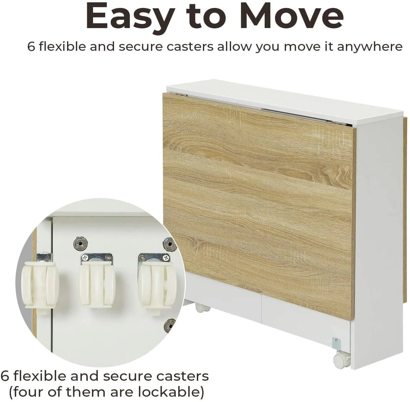Folding Dining Table with 2 Storage Racks, Multifunction Expandable Table with 6 Wheels,Drop Leaf Table for Kitchen Bedroom Living Room, White