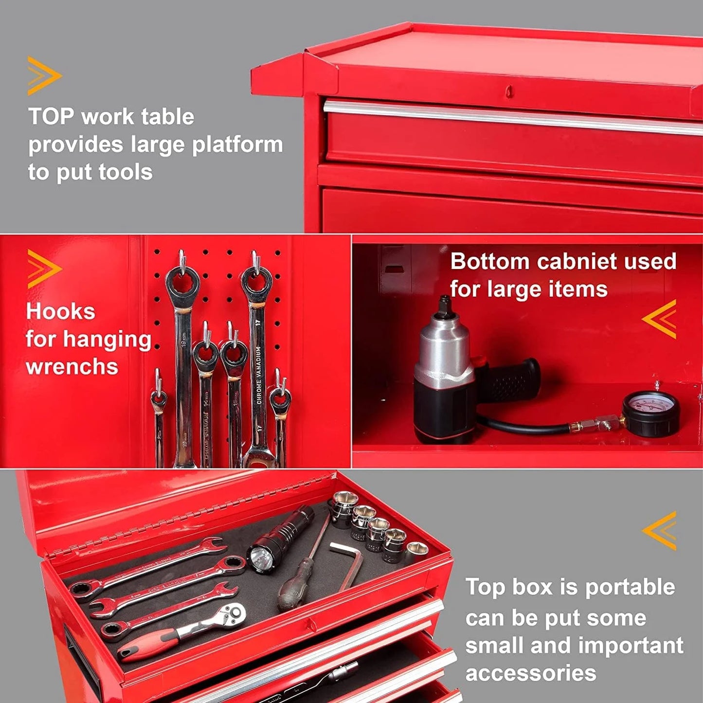 Sesslife 5-Drawer Rolling Tool Chest on Wheels, High Capacity Tool Cabinet with Drawers, Detachable Mobile Tool Box for Workshop, Garage, Mechanics and Repair Room(Black)