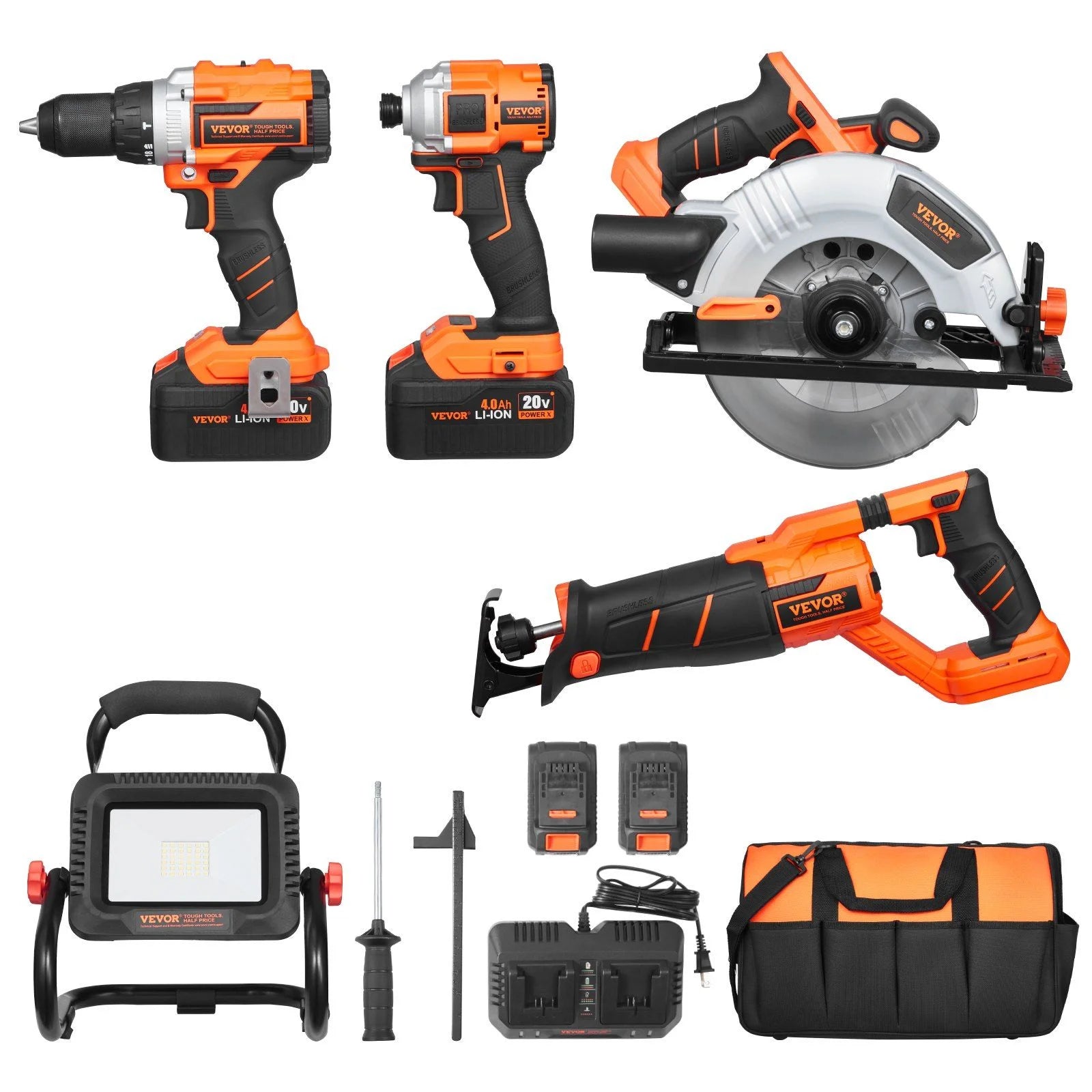 PORTER-CABLE 20V Cordless Brushless 5-Tool Combo Kit with (2) Batteries, Charger & Contractor Bag