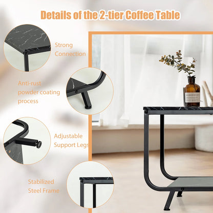 Costway Coffee Table 2-Tier Modern Marble Coffee Table W/Storage Shelf for Living Room
