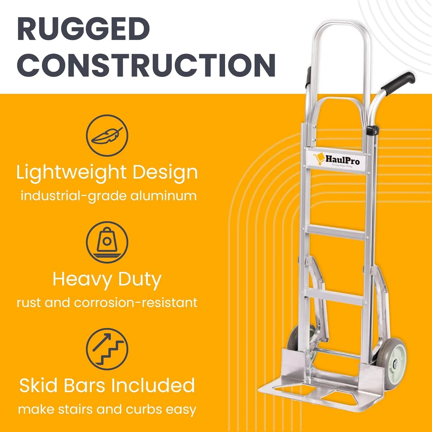 HaulPro Hand Truck 500-lb Capacity Dolly Cart with 8? Rubber Dolly Wheels & 17.5 ft x 9 ft Nose Plate