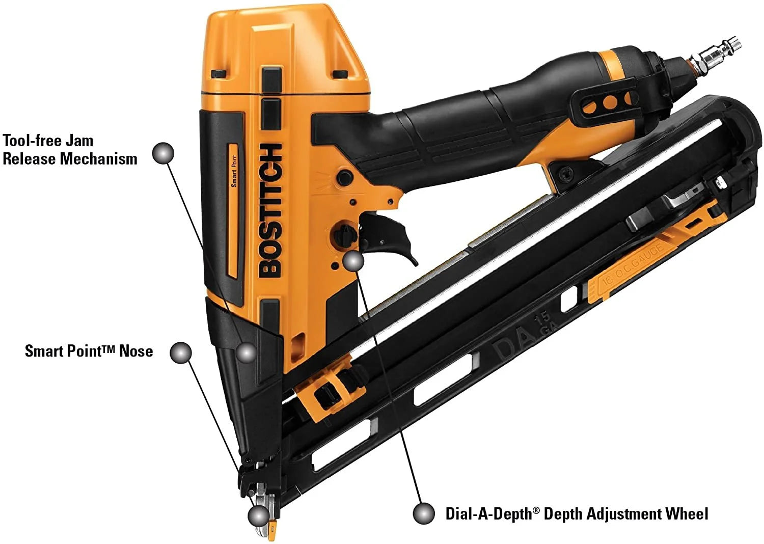 BOSTITCH Finish Nailer Kit, 15GA, DA Style with SmartPoint BTFP72155