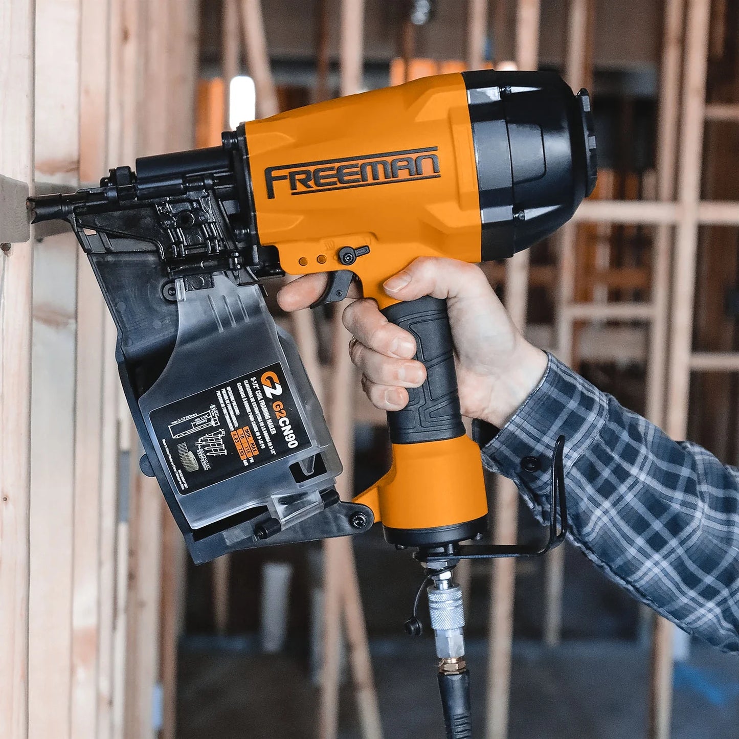 Freeman G2CN90 2nd Generation Pneumatic 15 Degree 3-1/2" Coil Framing Nailer with Adjustable Metal Belt Hook and 1/4" NPT Air Connector