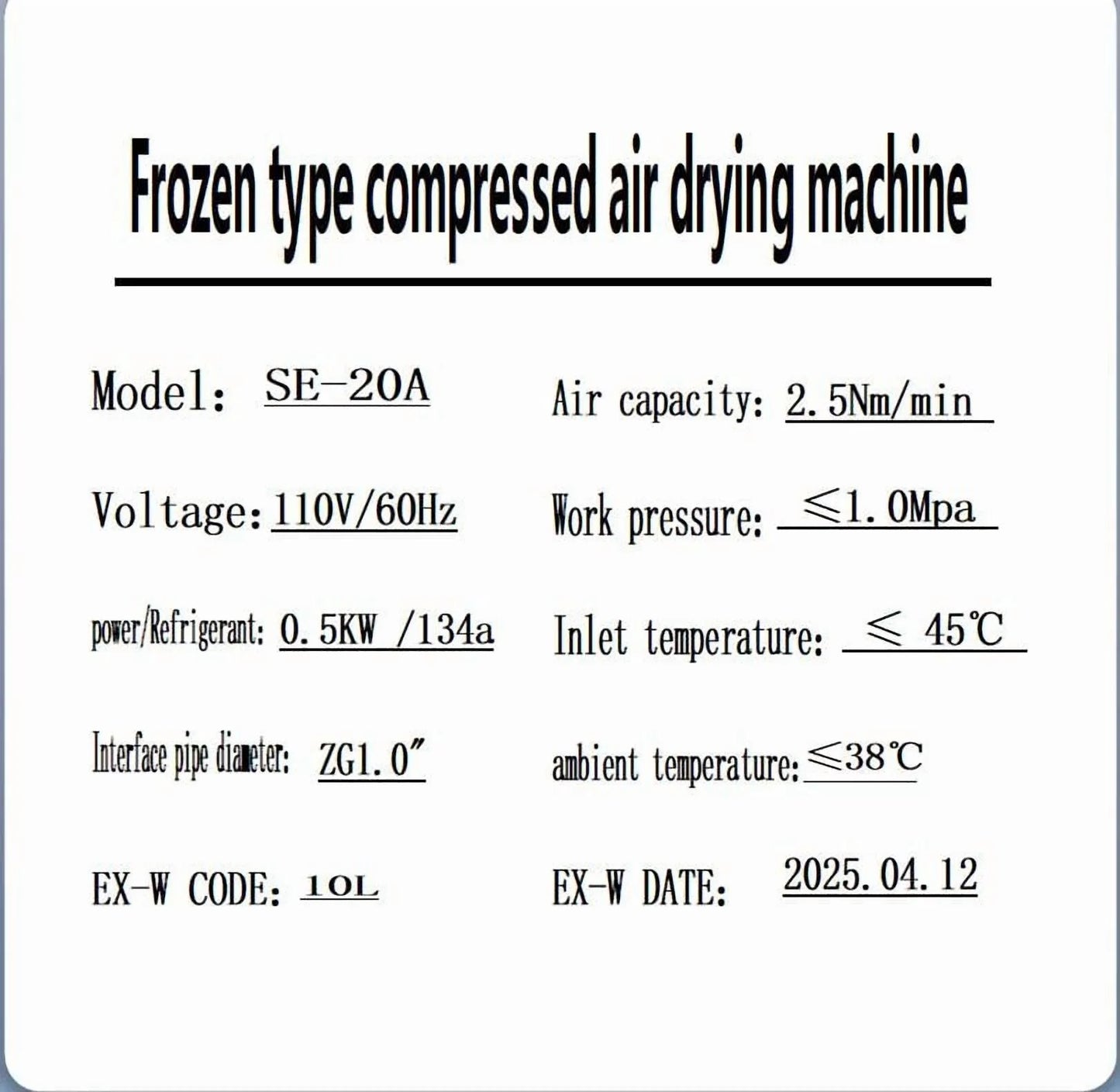 HPDMC Industrial Heavy Duty Refrigerated Air Dryer, 70 CFM, 0.75 KW, 110V For 15HP-20HP Rotary Screw Compressors, R134a Cooling System, Removes Moisture, Oil, Dust for Workshops, Factories, CNC