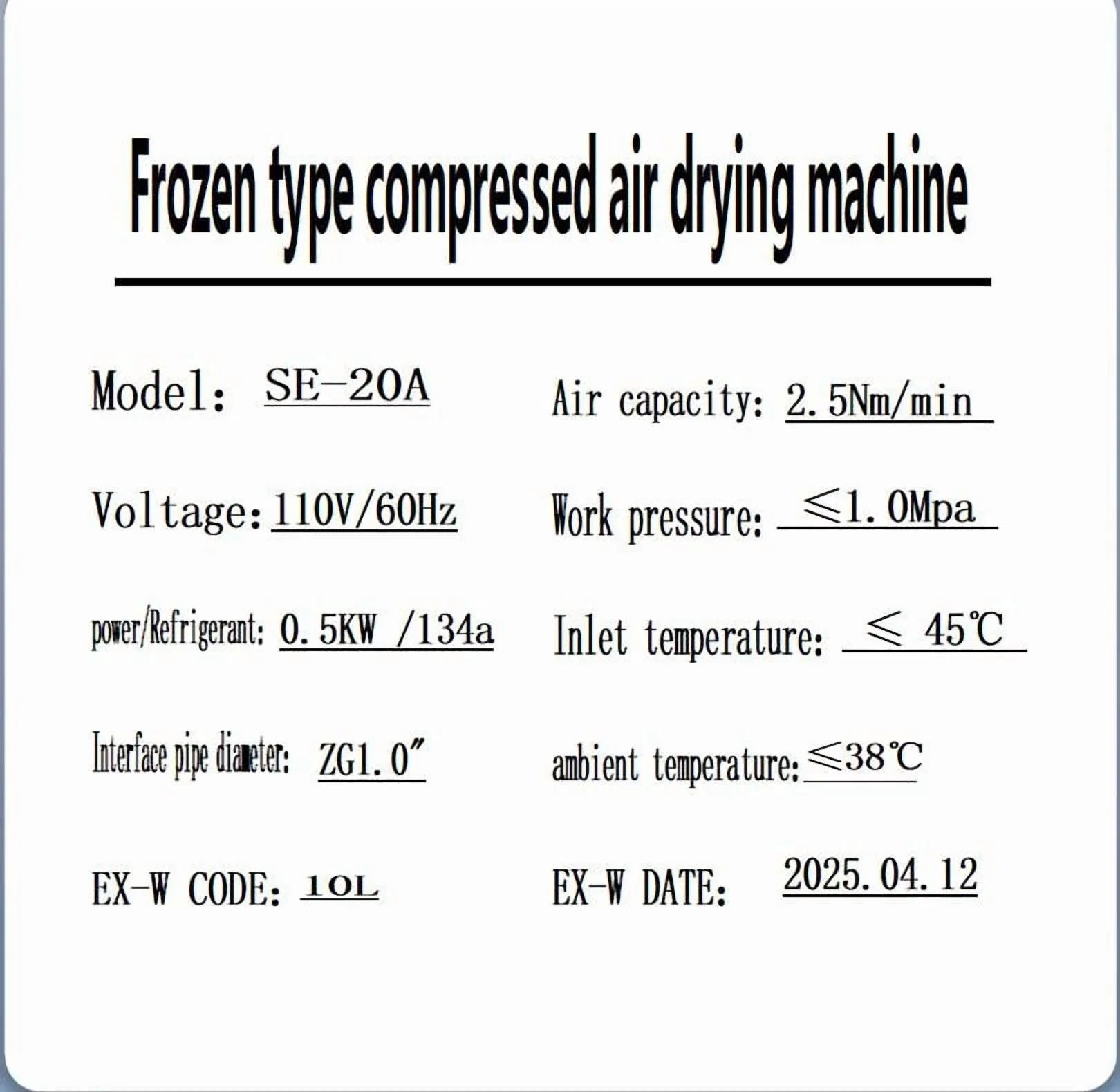 HPDMC Industrial Heavy Duty Refrigerated Air Dryer, 70 CFM, 0.75 KW, 110V For 15HP-20HP Rotary Screw Compressors, R134a Cooling System, Removes Moisture, Oil, Dust for Workshops, Factories, CNC