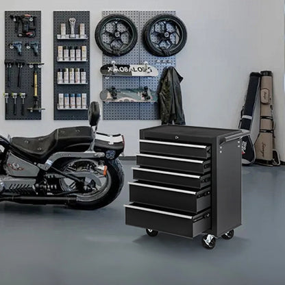 Tool Chest on Wheels, 5-Drawer Rolling Tool Box with Workbench Top, Multifunctional Tool Storage Organizer for Garage, Warehouse, Workshop