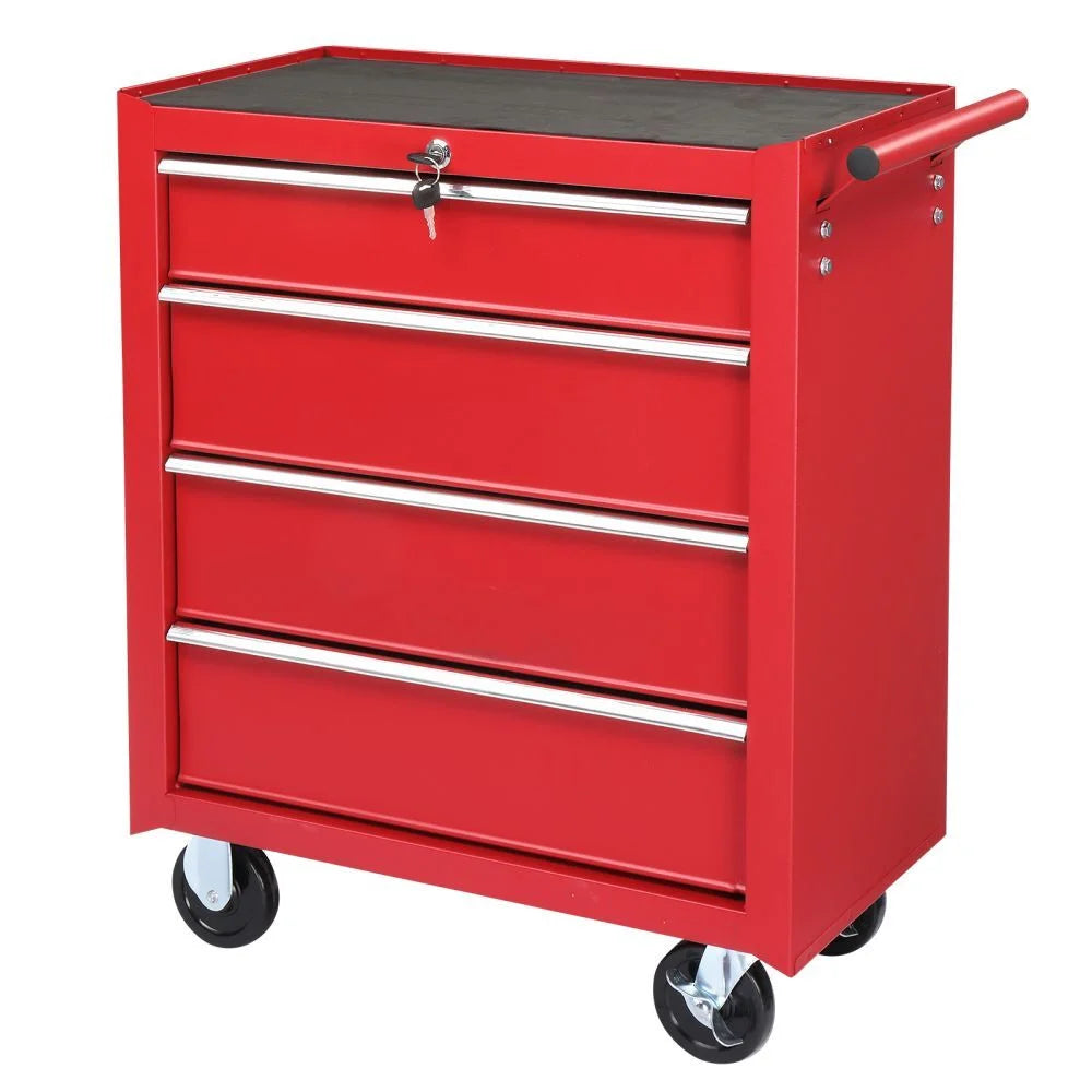 IVV 4-Drawer Rolling Tool Chest w/Lock & Key, Tool Storage Cabinet with Universal Wheels, Anti-Scratch Liners, Tool Organizer Box for Garage, Warehouse & Repair Shop, Red