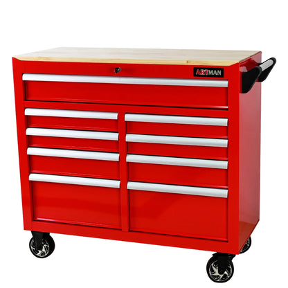 ARTMAN 9 Drawer Rolling Tool Chest with Wheels and Wooden Top, Heavy Duty Industrial Service Cart Storage Organizer with Locking System,45.28*18.11*39.37inches,1 Pack