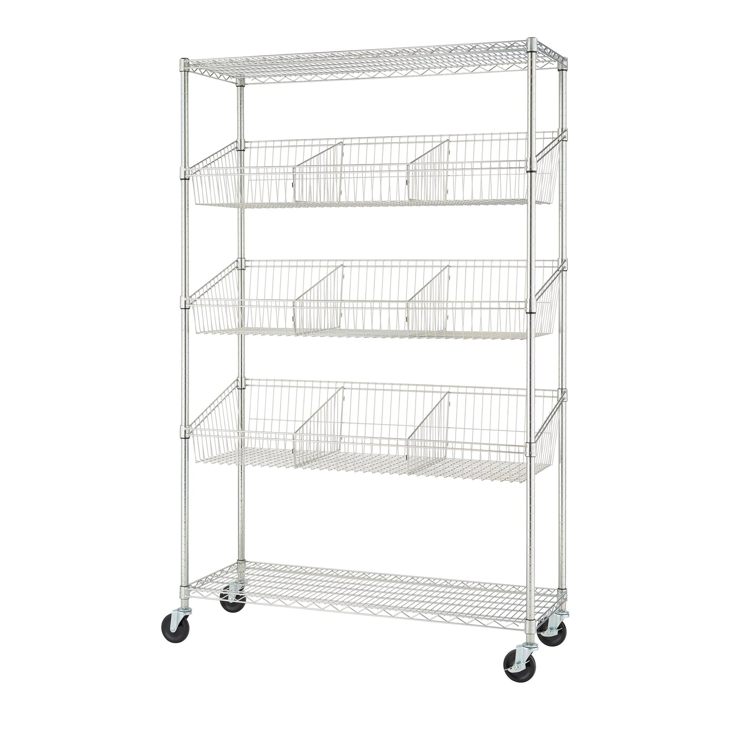 TRINITY EcoStorage 5-tier 48x18x72 Wire Shelving with Baskets & Dividers NSF Chrome