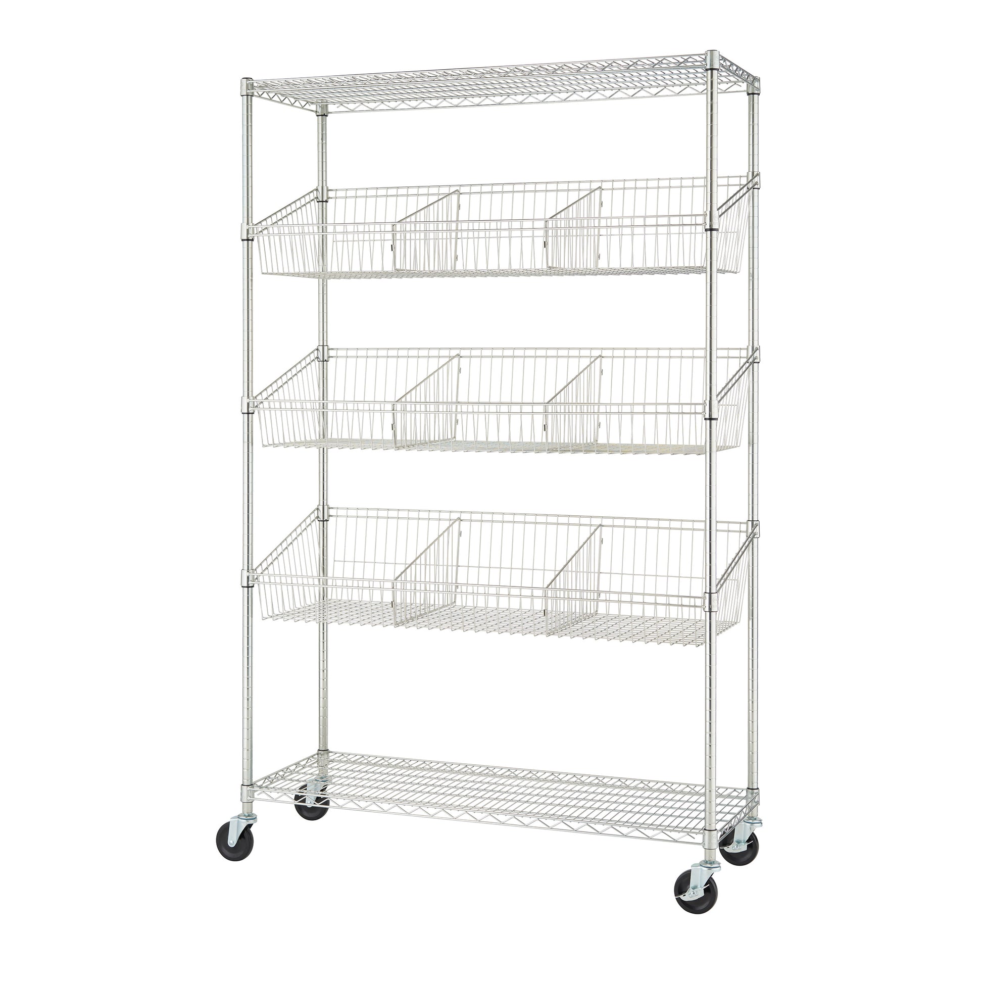 TRINITY EcoStorage 5-tier 48x18x72 Wire Shelving with Baskets & Dividers NSF Chrome