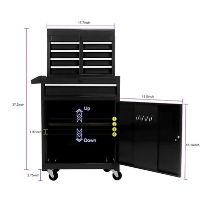 5-Drawer Rolling Tool Chest, Tool Storage Box with Wheels and Locking System, Removable Tool Cabinet with Bottom Cabinet and Adjustable Shelf, for Garage Warehouse Workshop