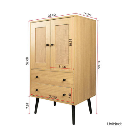 GZXS Storage Cabinet with 2 Rattan Doors & 2 Drawers, Mid Century Modern Buffet Sideboard Kitchen Cupboard for Living Room, Bedroom, Hallway, Home Office, Natural