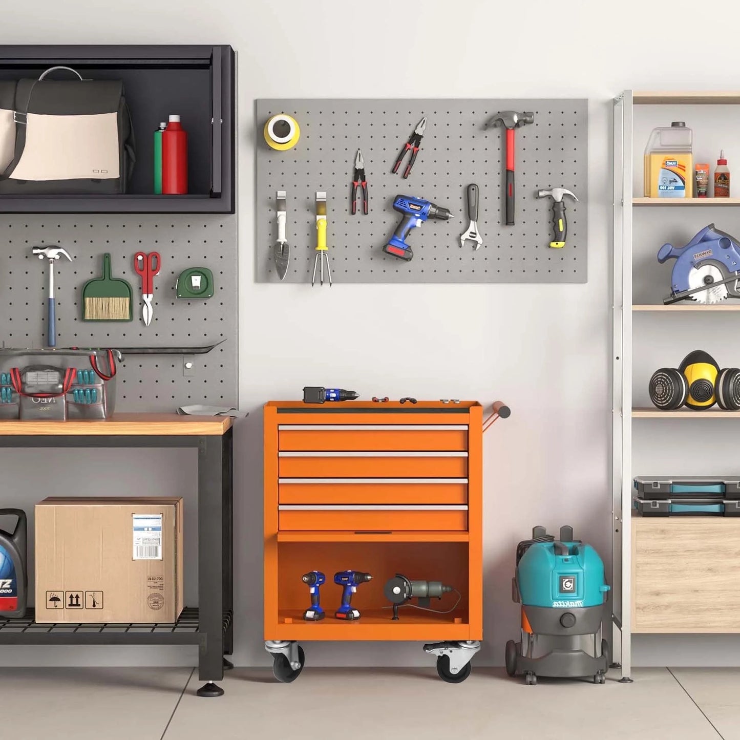 POWANLI Drawer Rolling Tool Chest with Wheels, Steel Orange, 24.25" 48.5 lb