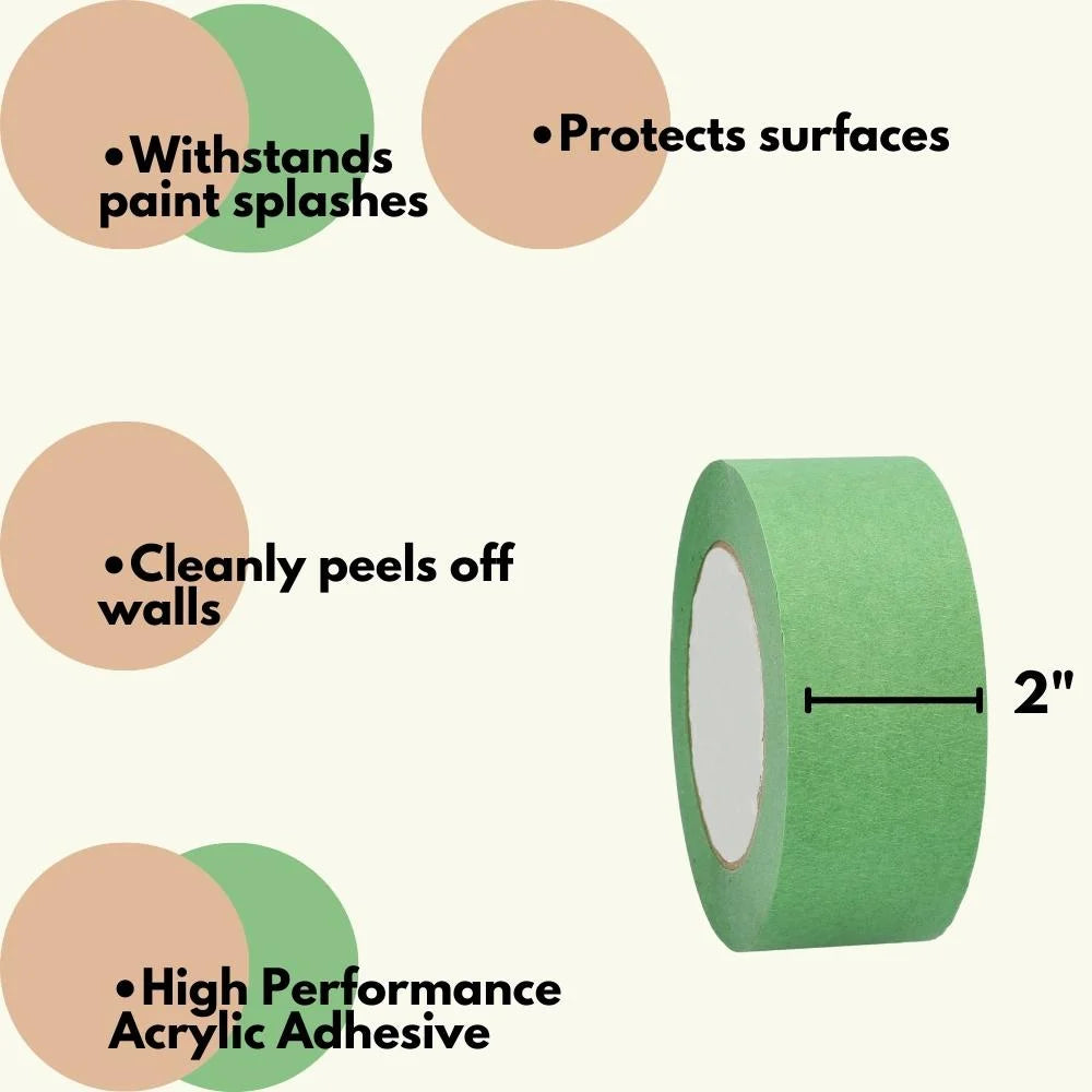 Shield Tape 12 Rolls - 5.7 Mil - Multipurpose Painters Masking Tape Withstands Paint Splashes, High Performance Acrylic Adhesive, Strong & Durable, 2" x 60 Yards, Green