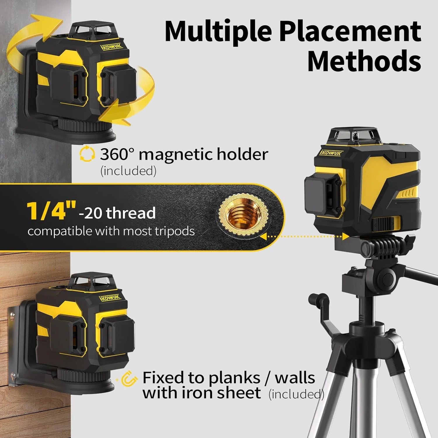 Laser Level, IKOVWUK 3x360? Cross Line Laser for Construction and Picture Hanging, 12 Green Lasers with Self-leveling, 65 ft Vertical & Horizontal Line, Level Tool with 5200 mAh Rechargeable Battery