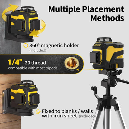 Laser Level, IKOVWUK 3x360? Cross Line Laser for Construction and Picture Hanging, 12 Green Lasers with Self-leveling, 65 ft Vertical & Horizontal Line, Level Tool with 5200 mAh Rechargeable Battery
