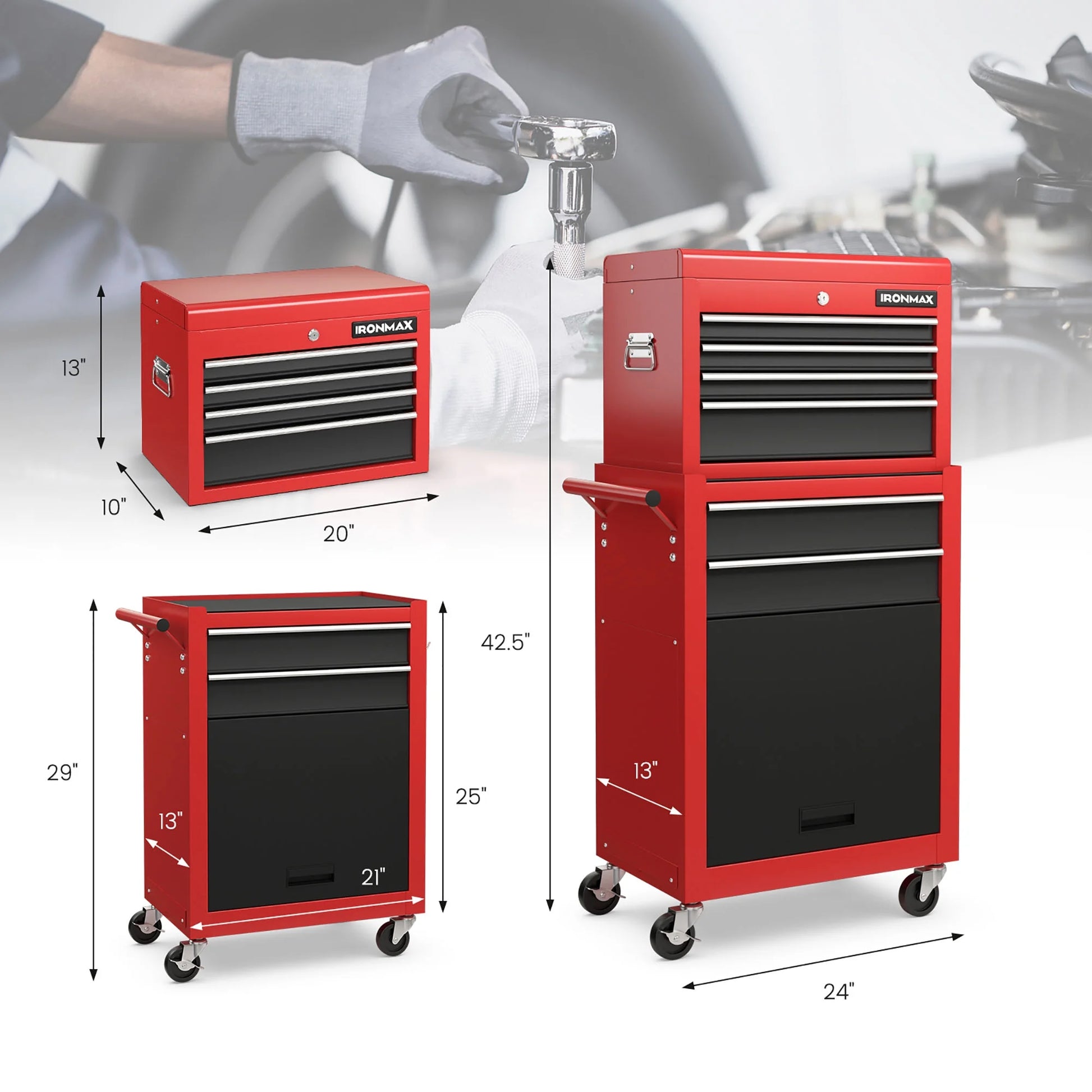 Gymax 6-Drawer Rolling Tool Chest Lockable Tool Box and Storage Cabinet Garage Workshop