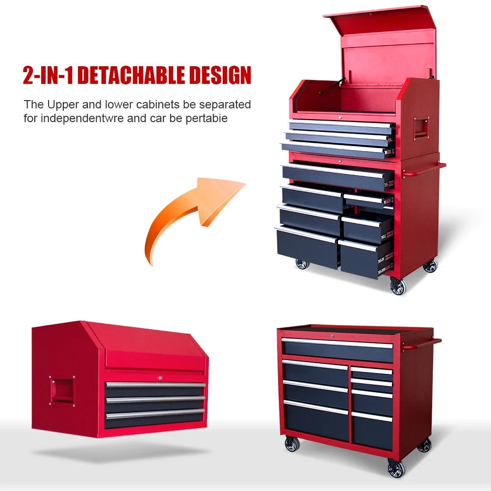 HPDAVV 41inch 11-drawer Tool Chest and Cabinet, Heavy Duty 11-Drawer Tool Chest Combo Rolling Cabinet with Locking System, 41 in. W x 24.5 in. D