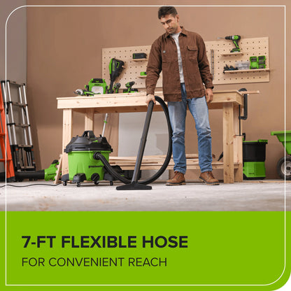 Greenworks 9 Gallon AC Wet/Dry Vacuum, Workshops Wheeled Cleaner with Washable HEPA Filter and Multiple Accessories for Hard Floor & Carpet