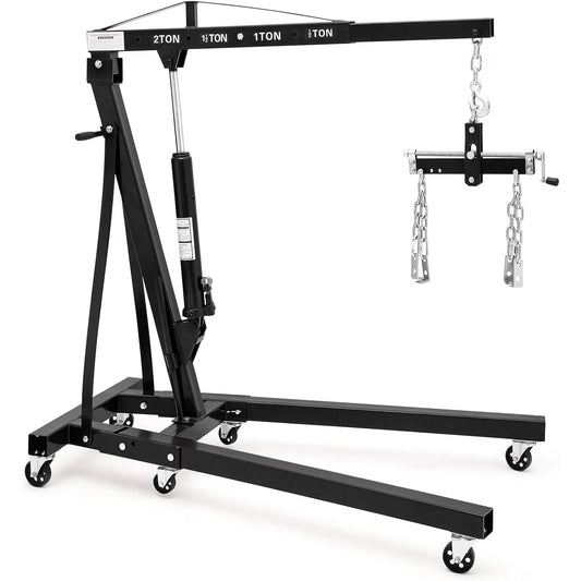Mescukay 2 Ton Engine Hoist with Lever, 4000 lbs Heavy Duty Folding Cherry Picker Engine Lift Hydraulic Tilting Engine Shop Crane with 6 Iron Caster Wheels Telescopic Boom Hitch