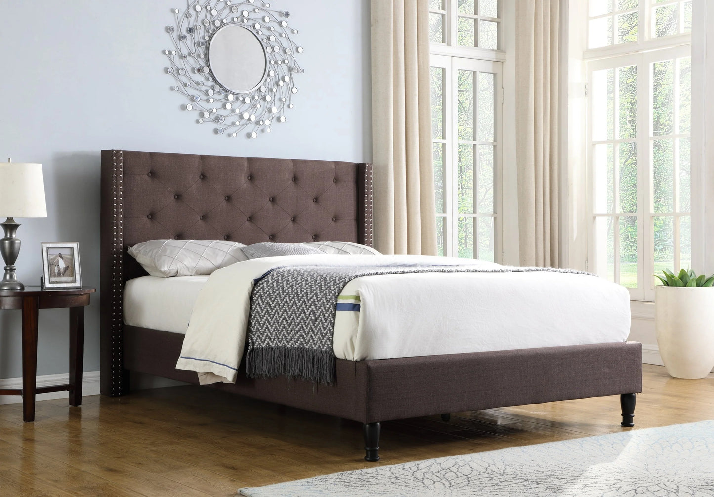 Full Size Upholstered Platform Bed Frame with 51" Tall Headboard - Button Tufted Cloth Bed - Wood Slat Support with Storage Space- No Box Spring Needed- Easy Assembly- Brown - OLIVER & SMITH