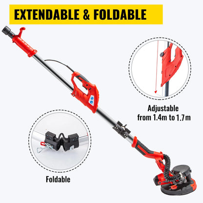 9" Drywall Sander 850W 6 Variable Speed Foldable Sander with Vacuum Bag
