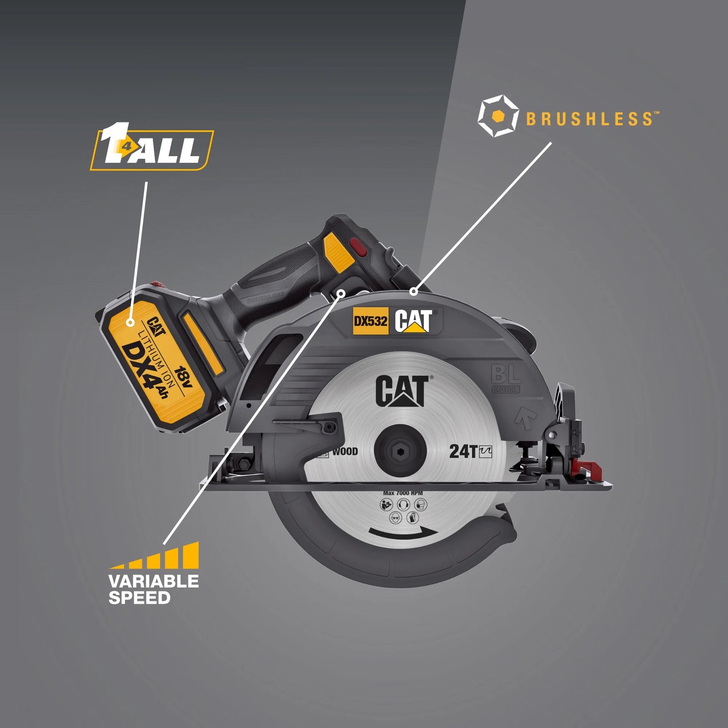 Caterpillar Cat DX532 18V 1 FOR ALL 7-1/4? Cordless Circular Saw with Brushless Motor