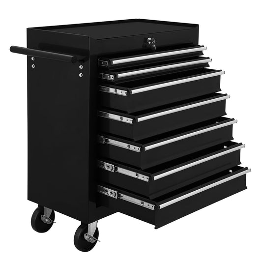 Tool Cart With Drawers,7 Drawers Locking Rolling Tool Chest with Wheels,Mechanic Tool Cabinets for Garage,Large Black Tool Box for Warehouse,Repair Shop