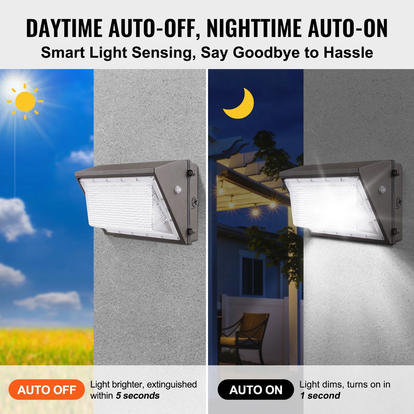 VEVOR 2PCs LED Wall Pack Lights, 100W 10800LM, 5000K Commercial Outdoor Lights Security Lighting Fixture, with Intelligent Light Sensing 180 LED beads Energy Saving for Garages Yards