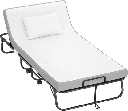 Homieasy Folding Bed with Mattress, 6 Adjustable Positions Backrest, Rollaway Bed for Adults with Memory Foam Mattress and Metal Frame, Portable Bed with Storage Cover, Cot Size (75” x 31”)