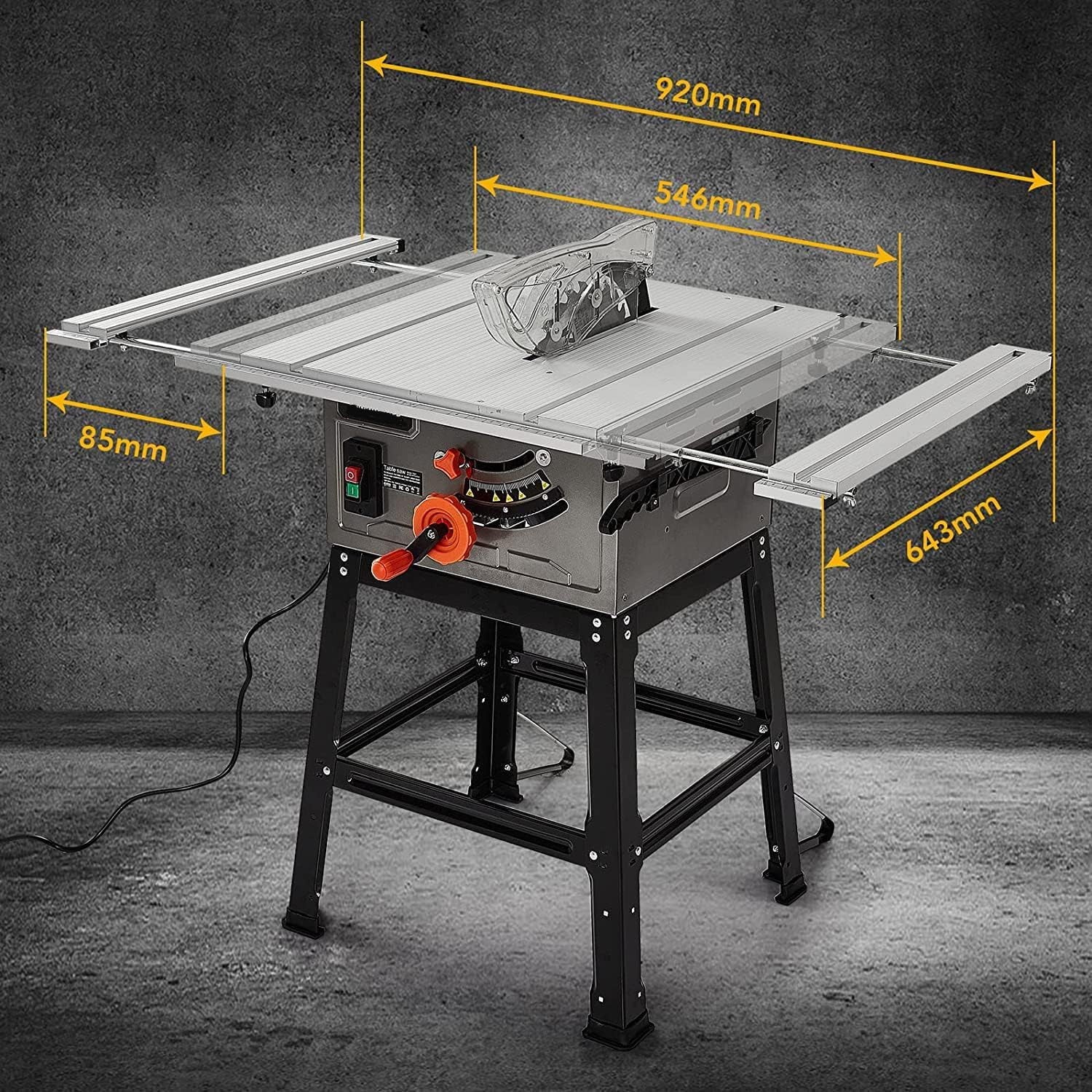 Garvee 10" Table Saw - 15A Electric Table Saw with Metal Stand, 90? Cross Cut & 0-45? Bevel Cut, Cutting Speed Up to 5000RPM Multifunctional Saw Adjustable Blade Height for Woodworking,Gray