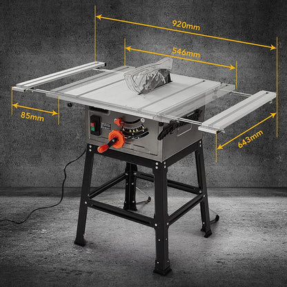 Garvee 10" Table Saw - 15A Electric Table Saw with Metal Stand, 90? Cross Cut & 0-45? Bevel Cut, Cutting Speed Up to 5000RPM Multifunctional Saw Adjustable Blade Height for Woodworking,Gray