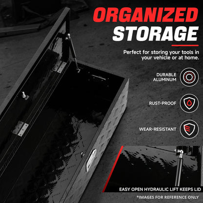 DNA Motoring 39"x13.4"x10" Aluminum Tool Box Pickup Truck Bed RV Trailer Storage w/Lock & Key Black