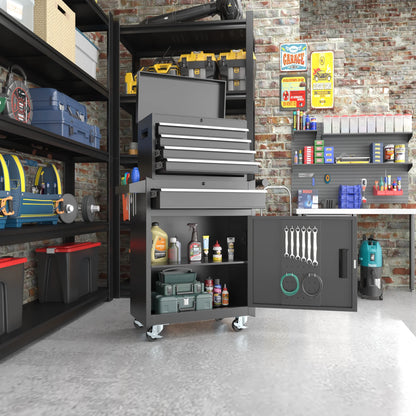 MUCHANT 5-Drawer Rolling Tool Chest, 2-in-1 Tool Box& Cabinet with Wheels, Drawers and Removable Top Tool Box for Garage, Warehouse, Workshop, Repair Shop, Black