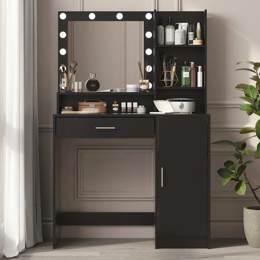 Palimder Vanity Desk, Large Drawer & 3 Level Storage Dresser, Bedroom Dressing Table White