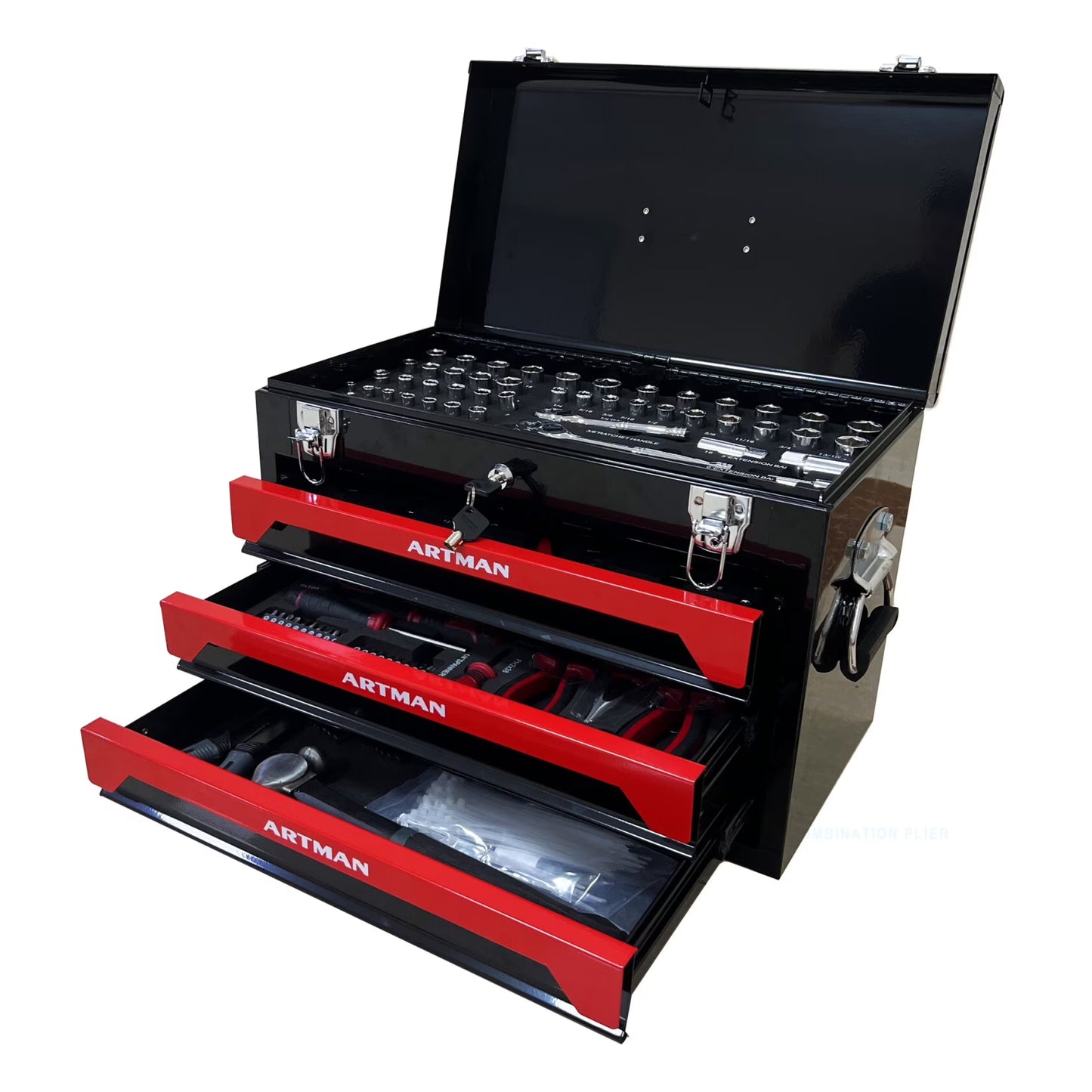 799PCS Aluminum Trolley Case Tool Set, Complete Tool Box Set with Rolling Wheels, Household Hand Tools Kit for Men, Silver