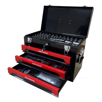 799PCS Aluminum Trolley Case Tool Set, Complete Tool Box Set with Rolling Wheels, Household Hand Tools Kit for Men, Silver