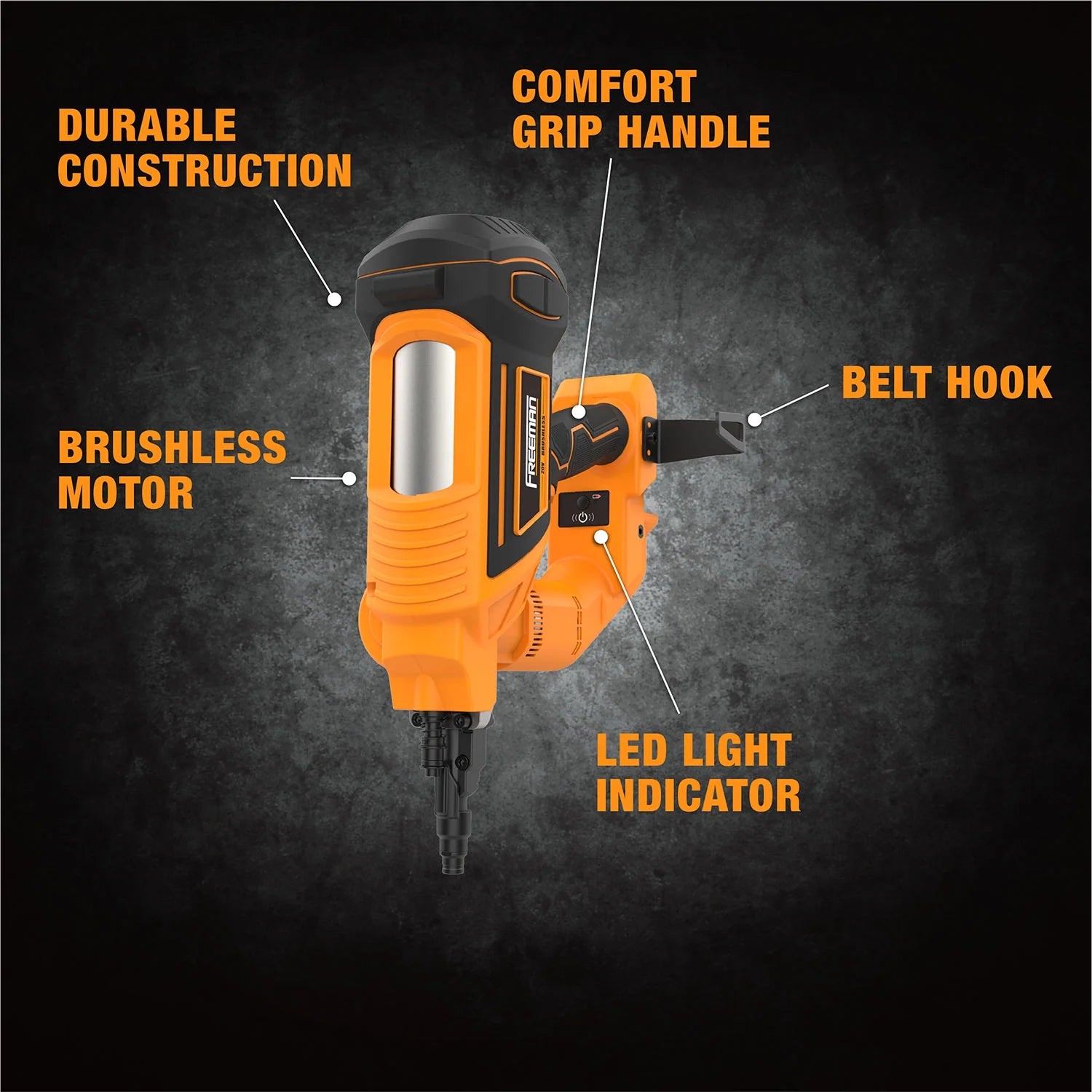 Freeman PE20VTCNPN 20 Volt Cordless and Brushless 3" Single Pin Concrete Nailer (Tool Only) - 750 Shots per Charge