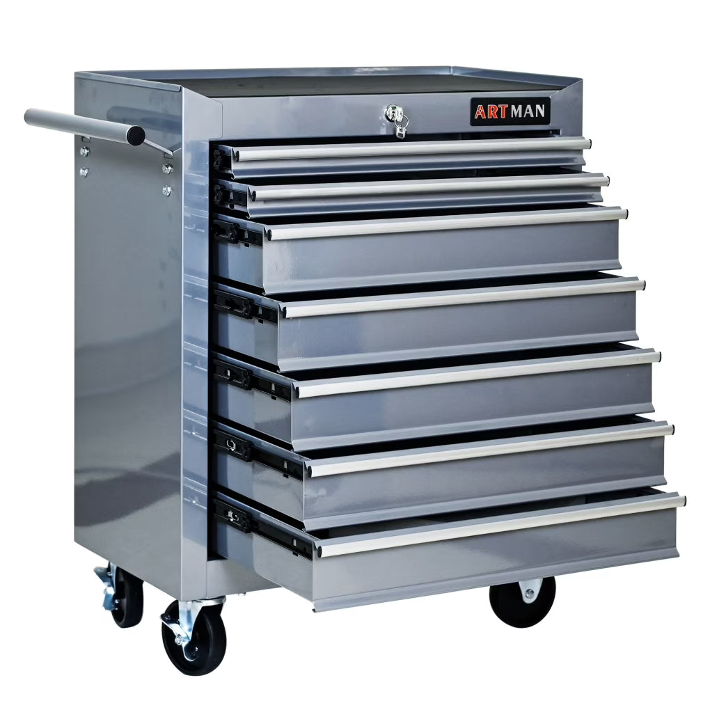 7-Drawer Metal Rolling Tool Chest with Wheels, Tool Storage Cabinet with Locking System, Toolbox with Wheels for Garage, Warehouse, Workshop, Repair Shop, Red