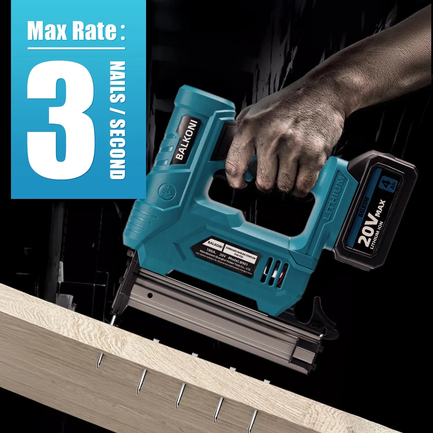 BALKONI 18 Gauge Cordless Finish Nail Gun,F10-F32 MAX, with 2*1500 mAh Battery and A Charger, 1000 Piece F30 Nails