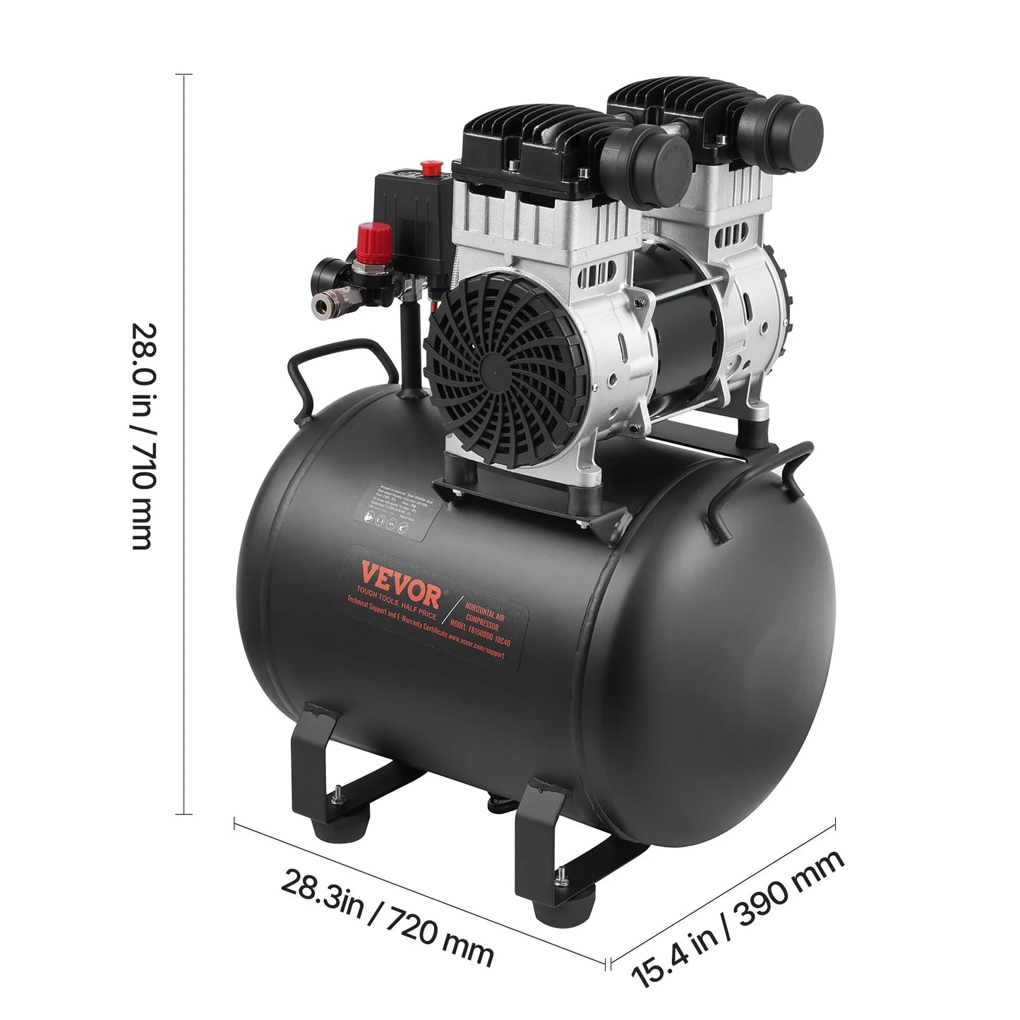 VEVOR Air Compressor, 10 Gallon Steel Tank, 2HP 5.3 CFM@90 PSI Oil Free Air Compressor & Max. 125PSI Pressure, 78dB Ultra Quiet Portable Compressor, for Auto Repair, Tire Inflation, Spray Painting