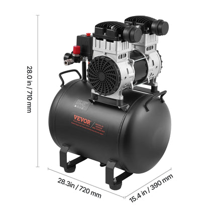 VEVOR Air Compressor, 10 Gallon Steel Tank, 2HP 5.3 CFM@90 PSI Oil Free Air Compressor & Max. 125PSI Pressure, 78dB Ultra Quiet Portable Compressor, for Auto Repair, Tire Inflation, Spray Painting