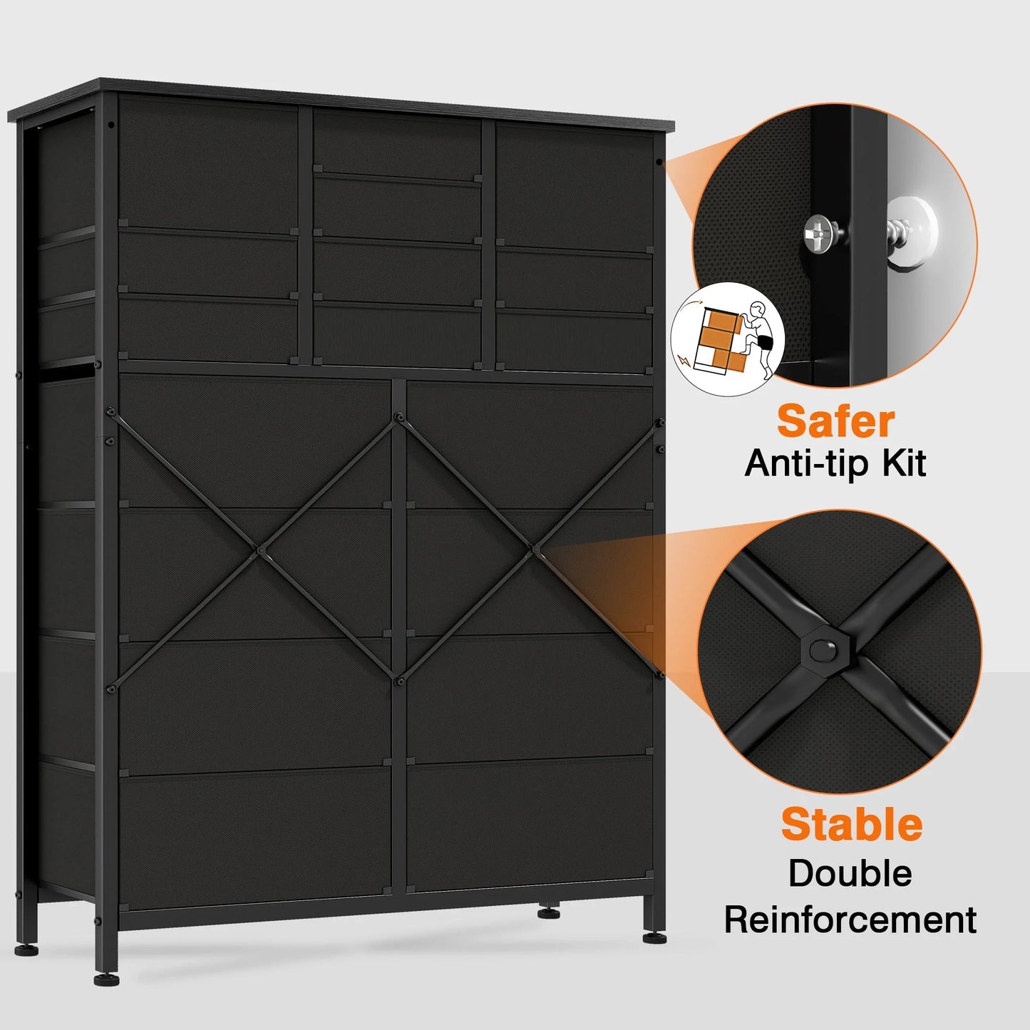GIKPAL Dresser for Bedroom, Chest of Drawers Black Furniture Dressers Tall Dresser with 18 Drawers Fabric Dresser Clothes Storage for Living Room Office