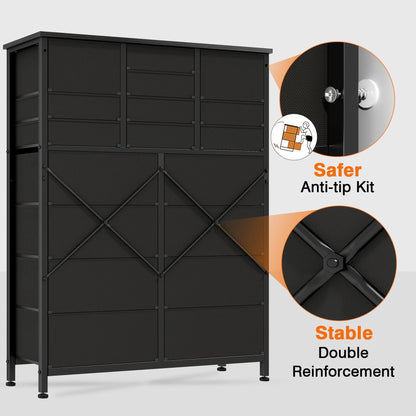 GIKPAL Dresser for Bedroom, Chest of Drawers Black Furniture Dressers Tall Dresser with 18 Drawers Fabric Dresser Clothes Storage for Living Room Office