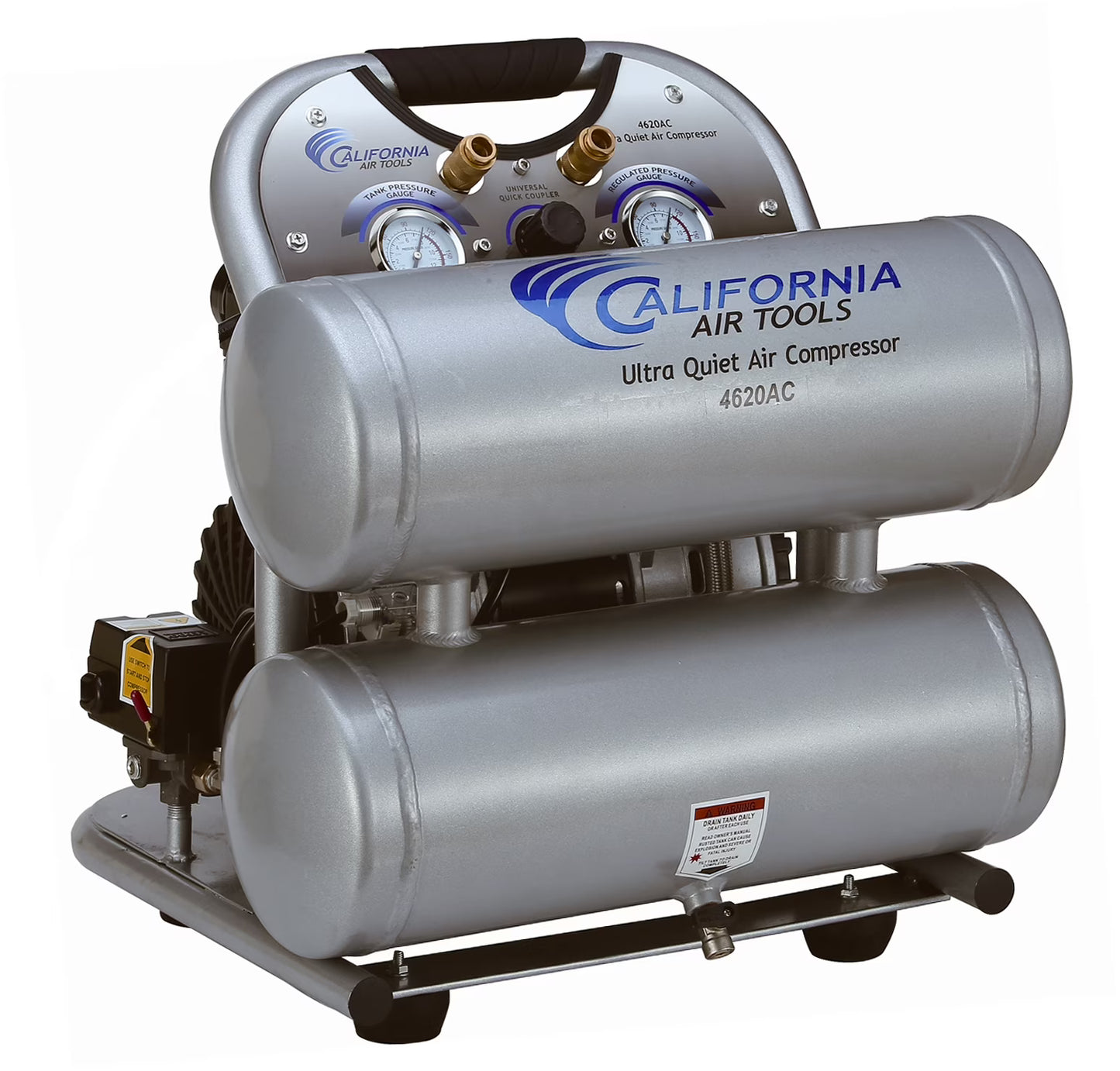 California Air Tools 4620AC-22060 Ultra Quiet & Oil-Free 2.0 Hp, 4.0 Gal. Aluminum Twin Tank Air Compressor (220V 60HZ)