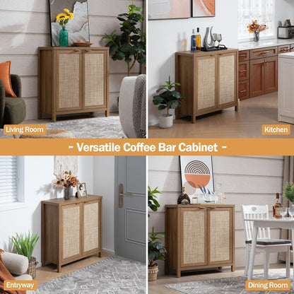 SICOTAS Sideboard Buffet Cabinet, Kitchen Cupboard Storage Cabinet with Rattan Doors and Shelves for Kitchen, Living Room, Bedroom
