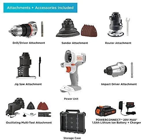 BLACK+DECKER 20V MAX* Matrix Cordless Combo Kit, 6-Tool, White And Orange, (BDCDMT1206KITWC)