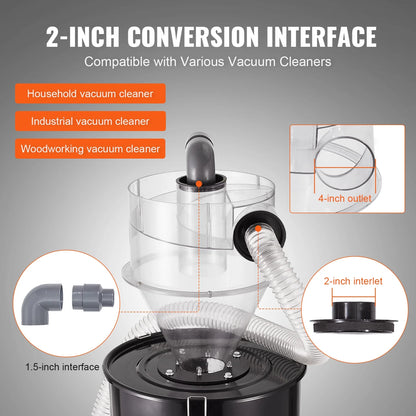 KFFKFF Dust Cyclone Kit with Steel Container, 4" Upgrade for Dust Collection Systems, ABS Dust Deputy, 2" Outer Diameter Connector & Hose for Wet/Dry Vacuums, Compatible with 13.21 Gallon Tanks