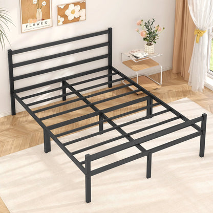 Mr IRONSTONE Heavy Duty Queen Size Metal Platform Bed Frame with Headboard and Footboard 14" High Under Bed Storage Space, No Box Spring Needed, Black