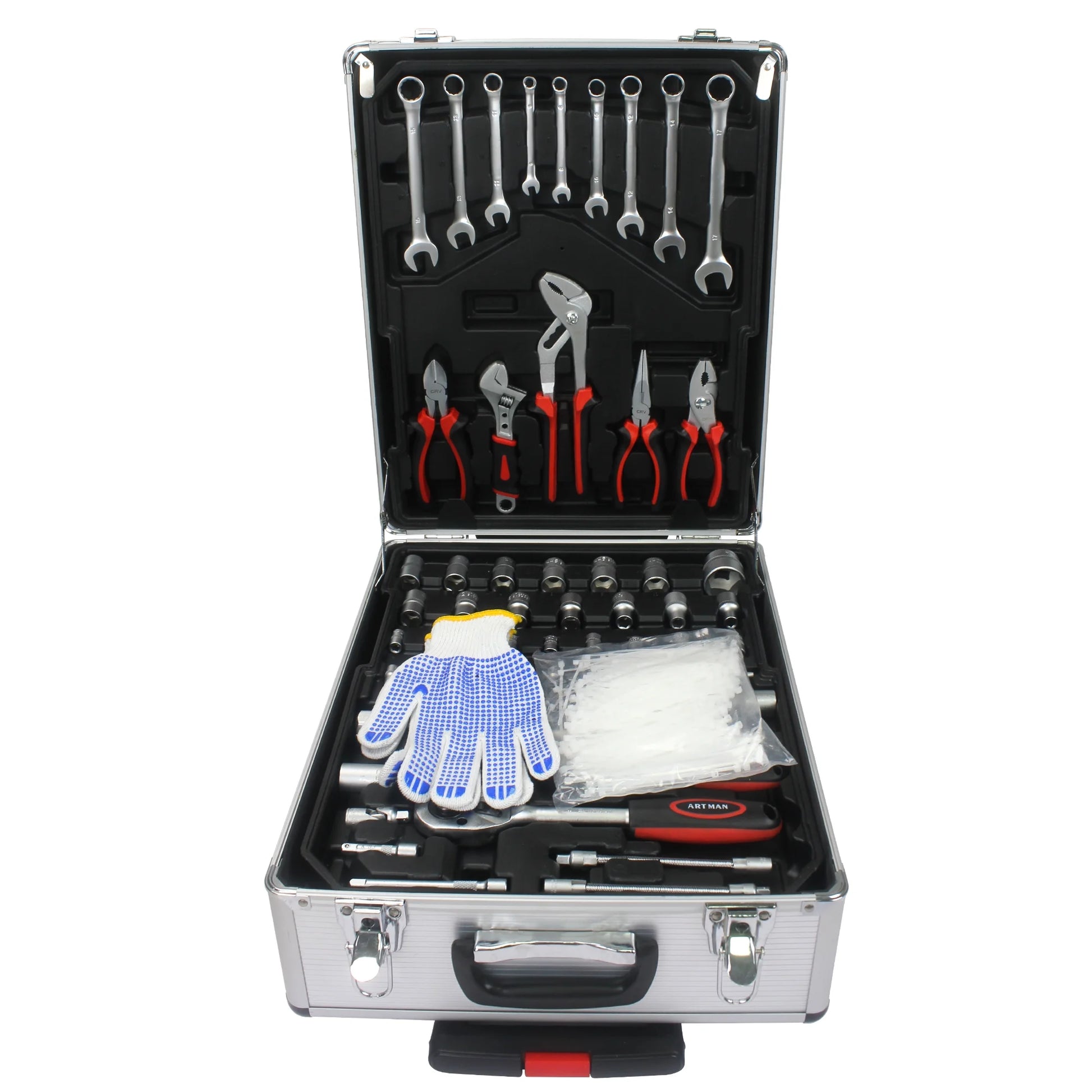 Seizeen 899PCS Tool Set Professional, Mobile Tool box on Wheels with Handle, Mechanics Tool Set W/Hand Tool, Ratchets& Socket Set, Screwdriver Set, 4-layer Tool Case & Tool Kit COMB, Silver